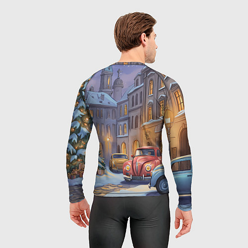 Мужской рашгард Новогодний снежный двор / 3D-принт – фото 4