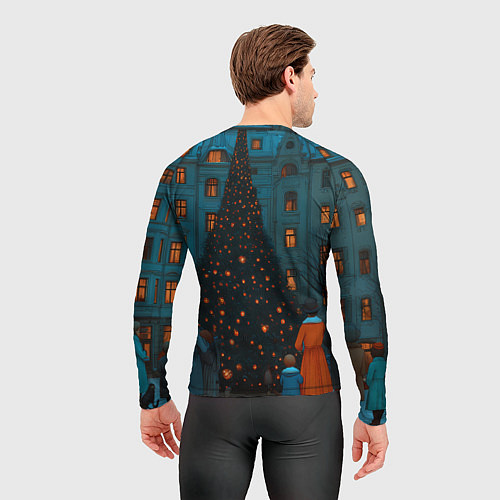 Мужской рашгард Люди встречают новый год во дворе / 3D-принт – фото 4