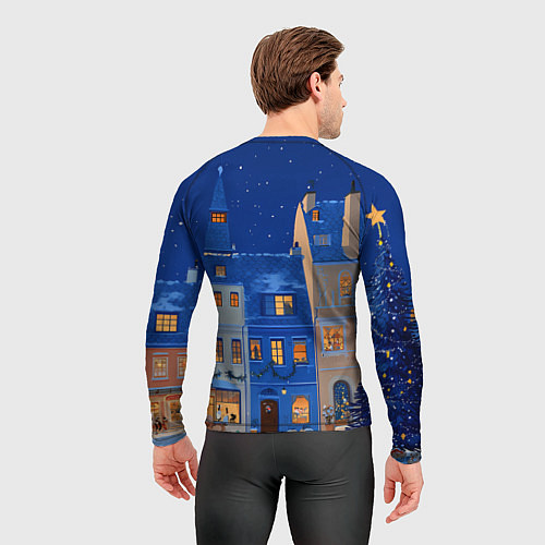 Мужской рашгард Синяя новогодняя елочка во дворе / 3D-принт – фото 4