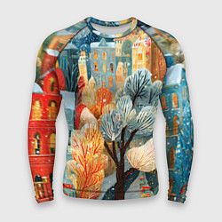 Рашгард мужской Разноцветные новогодние домики, цвет: 3D-принт