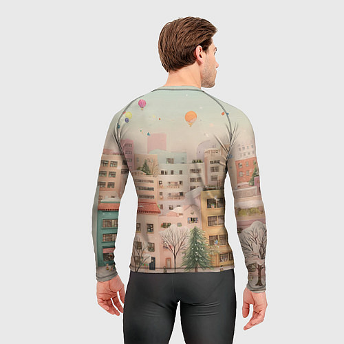 Мужской рашгард Объемный новогодний город / 3D-принт – фото 4