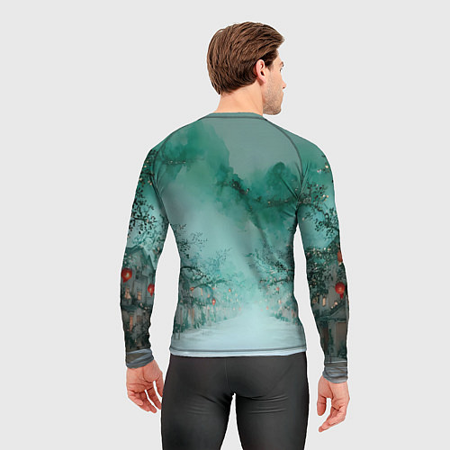 Мужской рашгард Новогодняя туманная улица / 3D-принт – фото 4