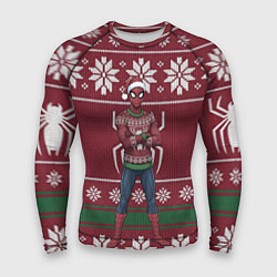 Рашгард мужской Человек паук в вязаном свитере - новый год, цвет: 3D-принт