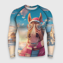 Мужской рашгард Новогодняя лошадь в очках