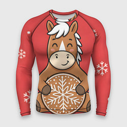 Рашгард мужской Новогодняя лошадка с печенькой, цвет: 3D-принт