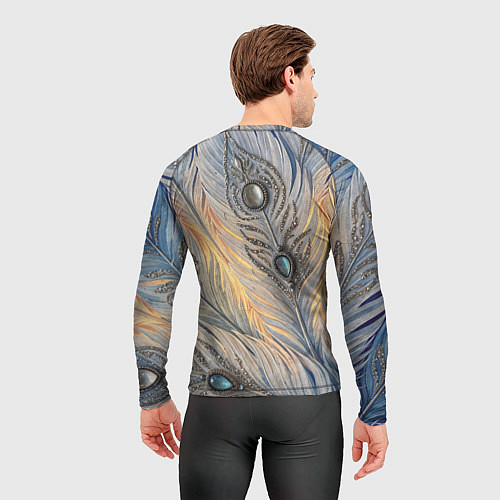 Мужской рашгард Синие перья с самоцветами / 3D-принт – фото 4
