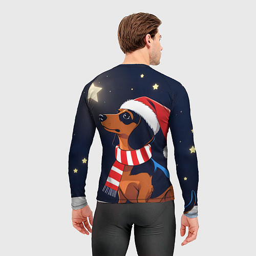 Мужской рашгард Новогодняя такса и звезды / 3D-принт – фото 4