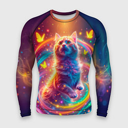 Рашгард мужской Игривый кот в неоновых всполохах, цвет: 3D-принт