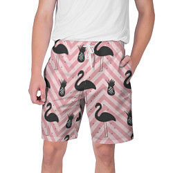 Шорты на шнурке мужские Черный фламинго арт, цвет: 3D-принт