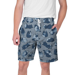 Шорты на шнурке мужские Камуфляж с котиками серо-голубой, цвет: 3D-принт