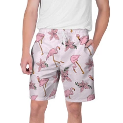 Шорты на шнурке мужские Розовый фламинго, цвет: 3D-принт