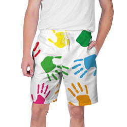 Шорты на шнурке мужские Цветные ладошки - Детский узор, цвет: 3D-принт