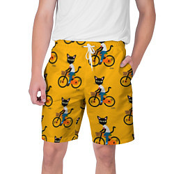 Шорты на шнурке мужские Котики на велосипедах, цвет: 3D-принт