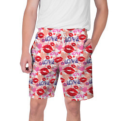 Шорты на шнурке мужские LOVE поцелуи, цвет: 3D-принт