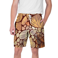Шорты на шнурке мужские Коричнево-бежевые пастельные камушки с яркими паль, цвет: 3D-принт