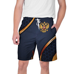 Шорты на шнурке мужские Blue & gold герб России, цвет: 3D-принт