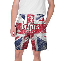 Шорты на шнурке мужские The Beatles - лого на фоне флага Великобритании, цвет: 3D-принт