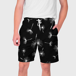 Шорты на шнурке мужские Семена одуванчика на чёрном фоне, цвет: 3D-принт