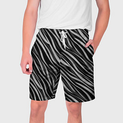 Шорты на шнурке мужские Полосатый черно-серый узор Зебра, цвет: 3D-принт