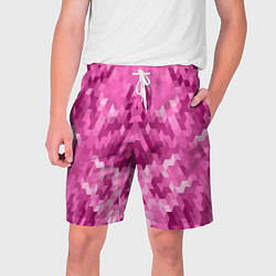 Шорты на шнурке мужские Яркий малиново-розовый геометрический узор, цвет: 3D-принт