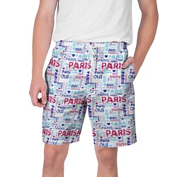 Шорты на шнурке мужские Парижская бумага с надписями - текстура, цвет: 3D-принт