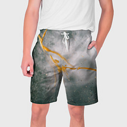Шорты на шнурке мужские Абстрактный серый туман и золотая краска, цвет: 3D-принт