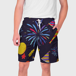 Шорты на шнурке мужские Новогодний фейерверк, цвет: 3D-принт
