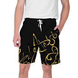 Шорты на шнурке мужские Золотая каллиграфия на черном фоне, цвет: 3D-принт