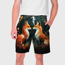 Шорты на шнурке мужские Две лисоньки в стиле Folk Art, цвет: 3D-принт