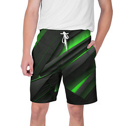 Шорты на шнурке мужские Черно-зеленые объемные полосы, цвет: 3D-принт