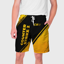 Шорты на шнурке мужские Counter Strike 2 - gold gradient: надпись, символ, цвет: 3D-принт
