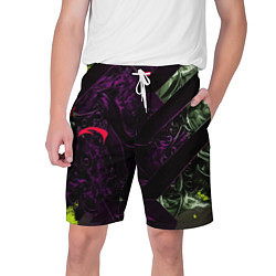 Шорты на шнурке мужские Фиолетовая текстура с зелеными вставками, цвет: 3D-принт