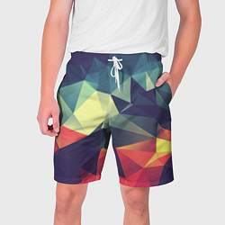 Шорты на шнурке мужские Разноцветный полигональный узор, цвет: 3D-принт