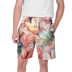Шорты на шнурке мужские Разноцветные пастельные тюльпаны - паттерн, цвет: 3D-принт