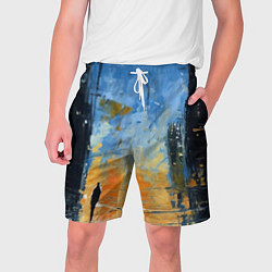 Шорты на шнурке мужские Нарисованный человеческий силуэт на фоне города, цвет: 3D-принт