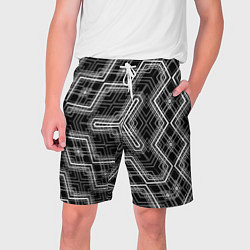 Шорты на шнурке мужские Черно-белый ассеметричный узор, цвет: 3D-принт