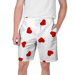 Шорты на шнурке мужские Красные сердечки на белом, цвет: 3D-принт