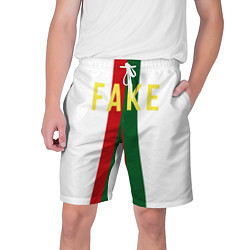 Шорты на шнурке мужские Зелёная и красная полосы с надписью Fake, цвет: 3D-принт