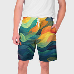 Шорты на шнурке мужские Красочная палитра в волнах, цвет: 3D-принт