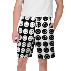Шорты на шнурке мужские Smiley black and white, цвет: 3D-принт