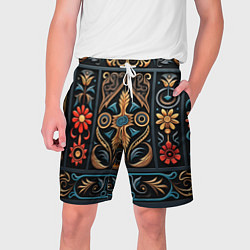 Шорты на шнурке мужские Узор с растительными элементами в славянском стиле, цвет: 3D-принт