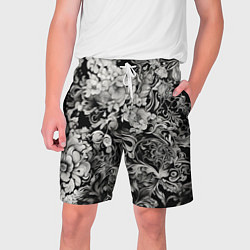 Шорты на шнурке мужские Чёрно белый цветочны узор, цвет: 3D-принт