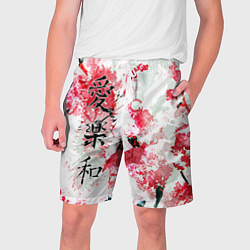 Шорты на шнурке мужские Японский стиль иероглифы, цвет: 3D-принт