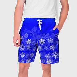 Шорты на шнурке мужские Снежинки на синем, цвет: 3D-принт