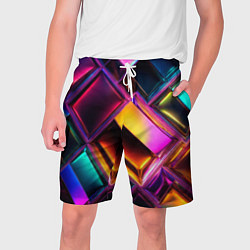 Шорты на шнурке мужские Цветные стеклянные блоки - неоновый геометричный у, цвет: 3D-принт