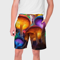 Шорты на шнурке мужские Неоновые светящиеся грибы, цвет: 3D-принт