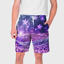 Мужские шорты Абстрактные звезды в фиолетовых искрах