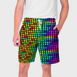 Шорты на шнурке мужские Разноцветные квадраты на чёрном фоне, цвет: 3D-принт