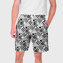 Шорты на шнурке мужские Современный черно белый геометрический узор, цвет: 3D-принт