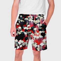 Шорты на шнурке мужские Черно-белые блоки в красном тумане, цвет: 3D-принт